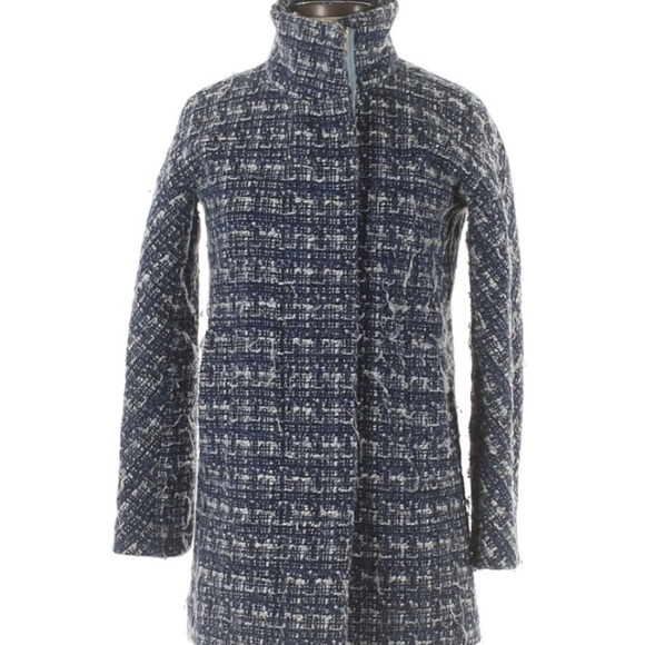 J Crew Blue and Grey Asymmetrical Wool Zip Coat - Picture 1 of 9
